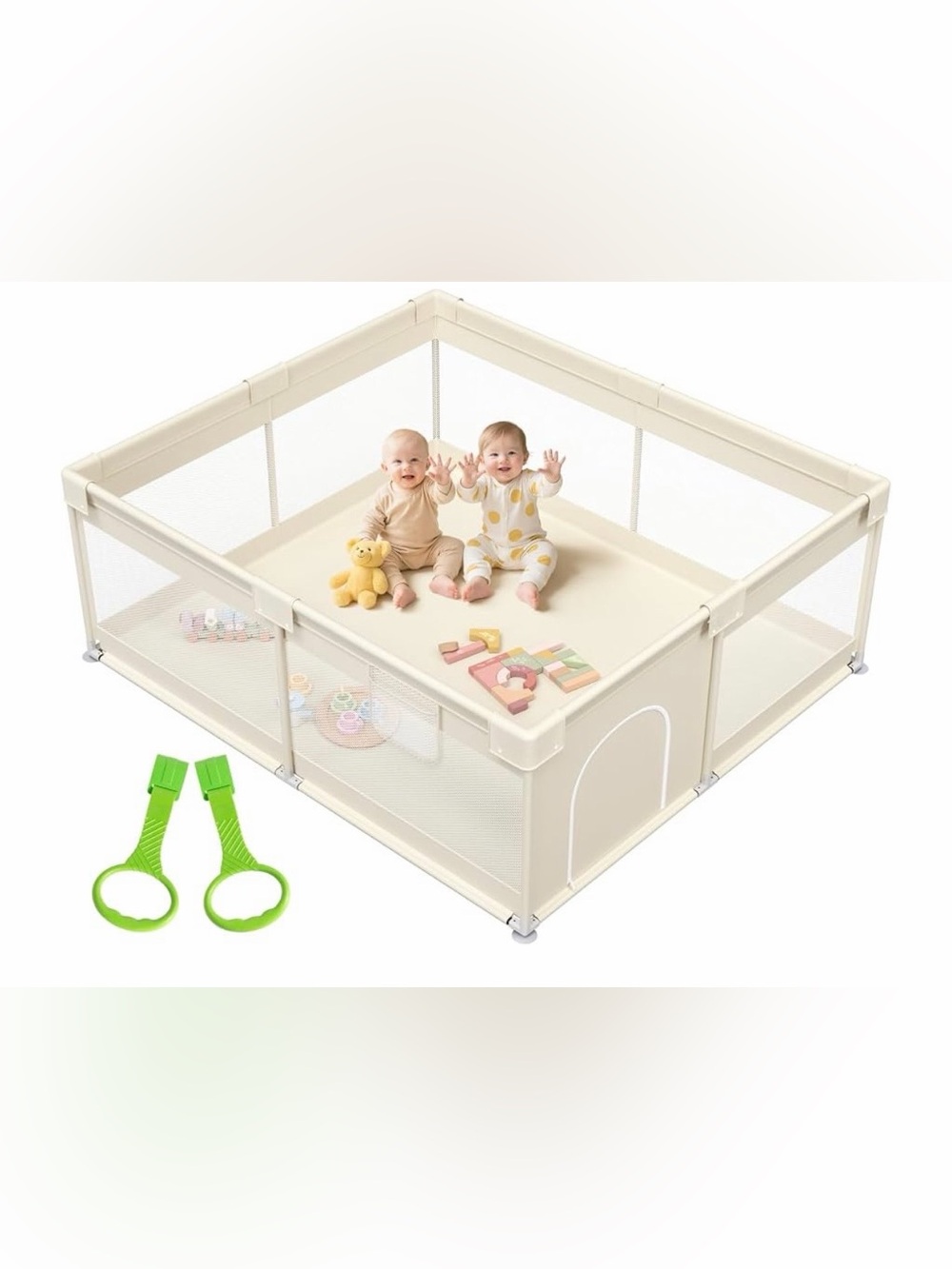 Cream Baby Playpen with Mesh Sides